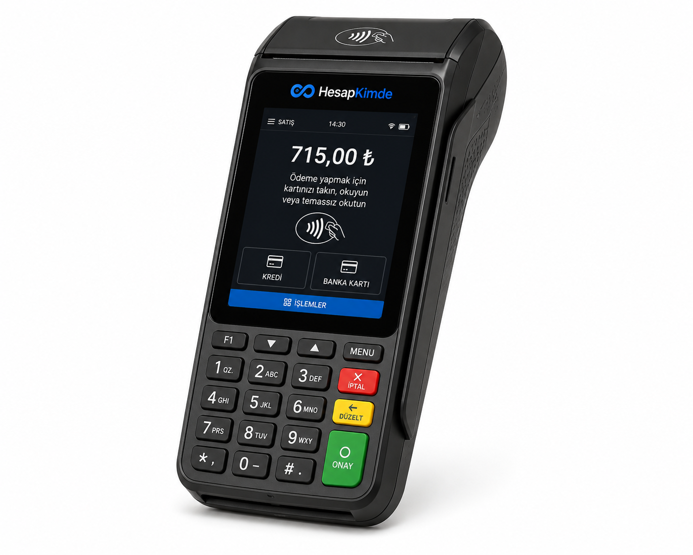 HesapKimde ödeme ekranı açık taşınabilir POS cihazı